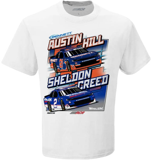 Austin Hill Sheldon Creed NASCAR 2023 Darlington Bennett & Whelen RCR Throwback White T-Shirt