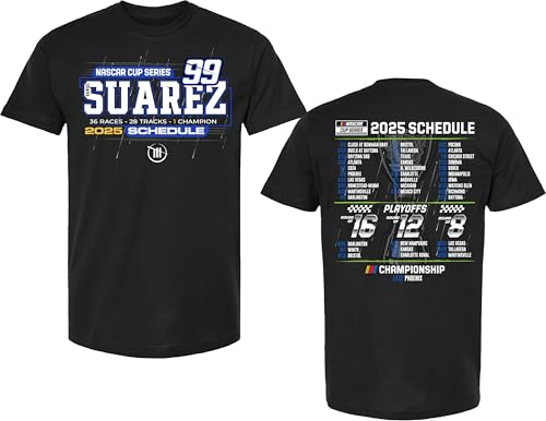 Daniel Suarez #99 NASCAR 2025 Cup Series 2 Sided Race Schedule T-Shirt