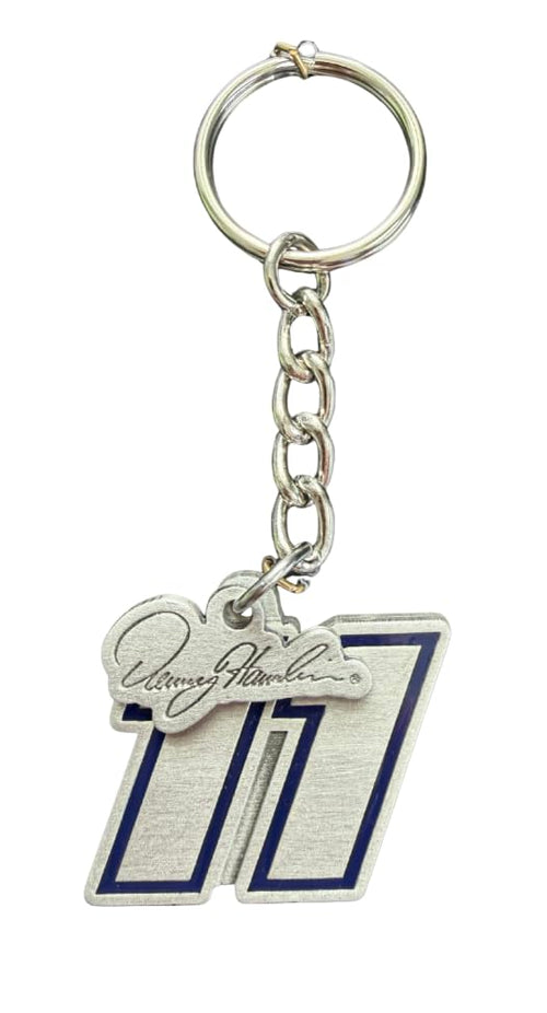 Denny Hamlin #11 Pewter Blue Outlined Number Signature Hang Tag Keychain