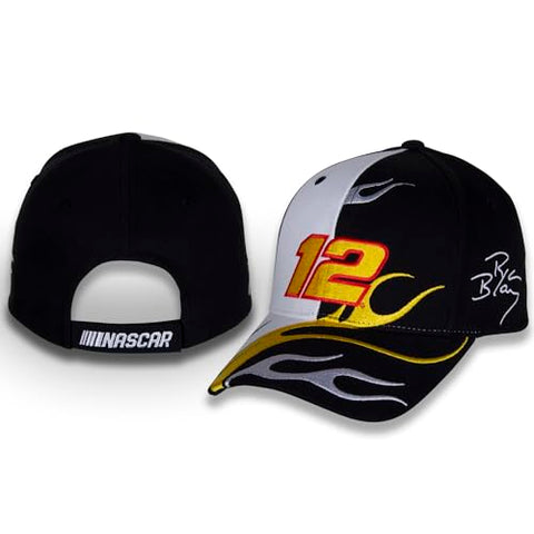 Checkered Flag Sports Ryan Blaney #12 NASCAR 2024 Adult Flame Black Yellow and White Adjustable Racing Hat