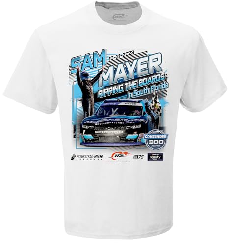 Sam Mayer #1 NASCAR Xfinity 2023 Contender 300 at Homestead Miami Winner 10.21.2023 First Win T-Shirt (US, Alpha, Large, Regular, Regular, White)