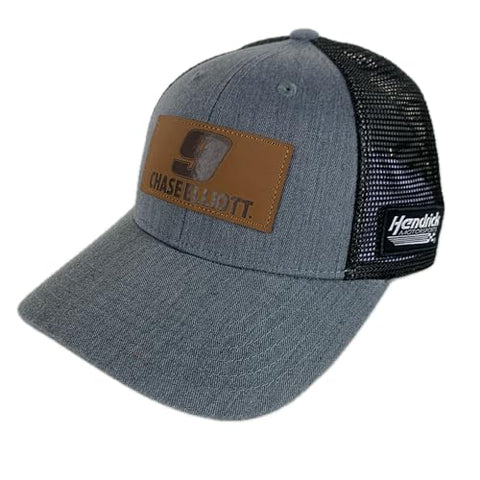 Checkered Flag Sports Chase Elliott #9 NASCAR Leather Patch Adjustable Gray Black Trucker Mesh Hat