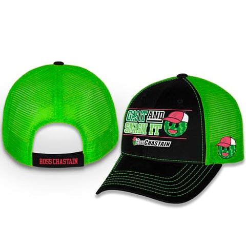 Checkered Flag Sports Ross Chastain #1 NASCAR 2024 Gas It & Smash It Black and Green Mesh Adjustable Hat