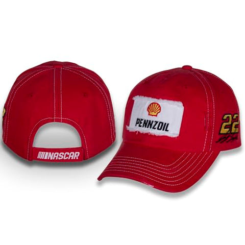 Joey Logano #22 NASCAR 2024 Pennzoil Racing Vintage Patch Stressed Brim Red Hat