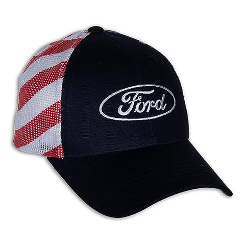 Blue Ford Racing Hat for Men - Stars and Stripes Patriotic Adjustable Automotive Baseball Cap