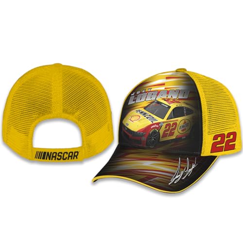 Checkered Flag Sports Joey Logano #22 NASCAR 2025 Sublimated Car Mesh Trucker Hat Yellow