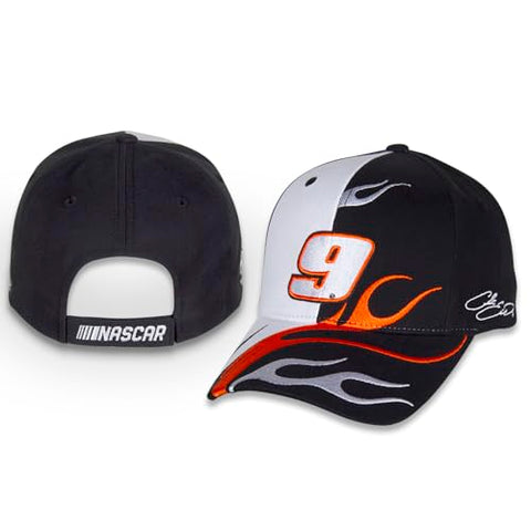 Checkered Flag Sports Chase Elliott #9 NASCAR 2024 Adult Flame Black Orange and White Adjustable Racing Hat