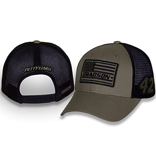 2023 Noah Gragson Flag Hat - NASCAR Adjustable Automotive Racing Mesh Baseball Cap Olive