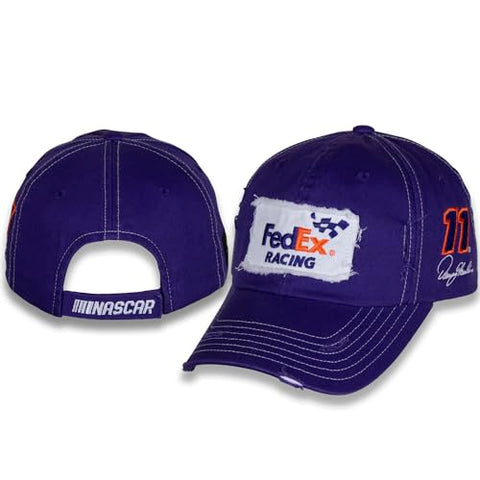 Denny Hamlin #11 NASCAR 2024 FedEx Racing Vintage Patch Stressed Brim Purple Hat