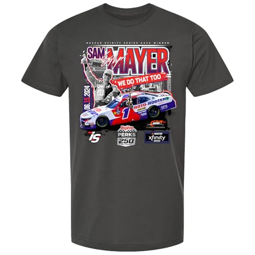 Sam Mayer #1 NASCAR Xfinity 2024 Iowa Speedway Winner 6.15.2024 Win Dark Grey T-Shirt