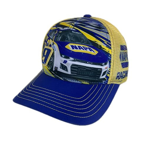 Checkered Flag Sports Chase Elliott #9 NASCAR NAPA Racing Car Sublimated Yellow Mesh Structured Hat