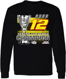Ryan Blaney #12 NASCAR 2023 Long Sleeve Adult 1-Sided Official Cup Series Champion On Sleeve Trophy T-Shirt