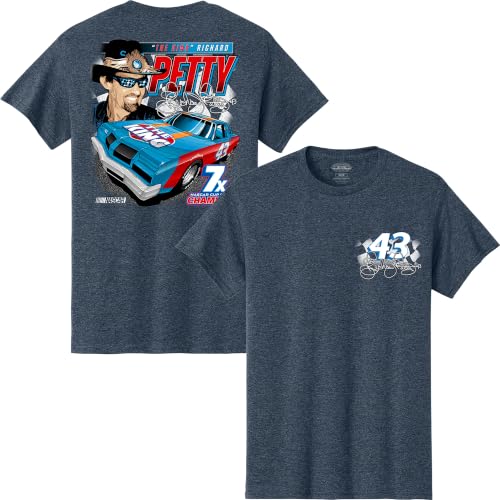 Classic Ink Richard Petty #43 NASCAR 2 Sided Car Scheme Soft Adult Heathered Navy T-Shirt