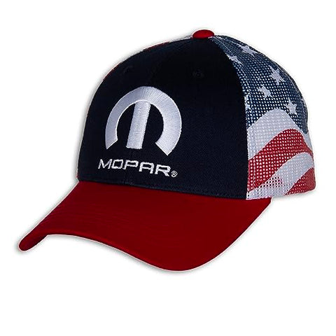 Blue Mopar Racing Hat for Men - Stars and Stripes Patriotic Adjustable Automotive Baseball Cap
