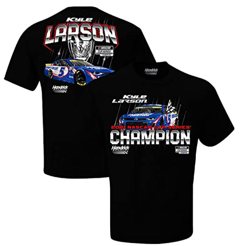 Checkered Flag Kyle Larson 2021 Championship Victory T-Shirt (Medium) Black