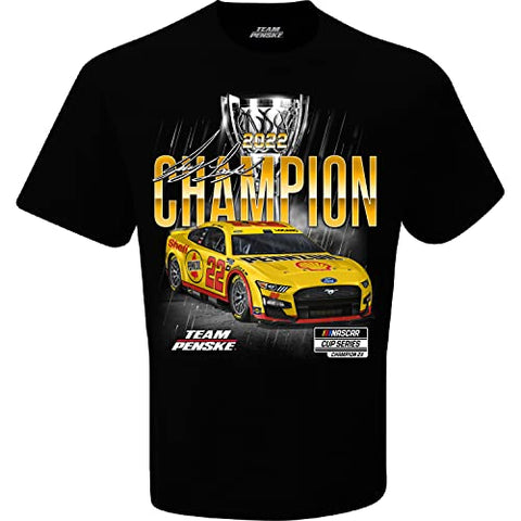 Joey Logano #22 Team Penske Black 2022 NASCAR Cup Series Champion 1 Sided Official T-Shirt (XX-Large)