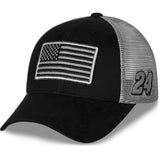 William Byron Adult Tonal Flag Bushed Black Twill Front and Cool Grey Washed Mesh Back Adjustable Hat/Cap…