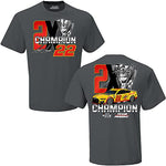 Joey Logano #22 Gray 2022 NASCAR Cup Series 2X Champion 2 Sided Official Trophy T-Shirt (Large)